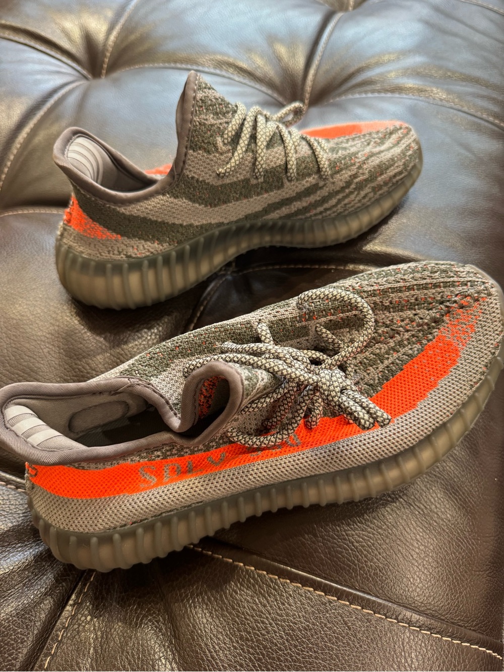 Unisex Neutral Grey and Bright Orange 
Sneakers